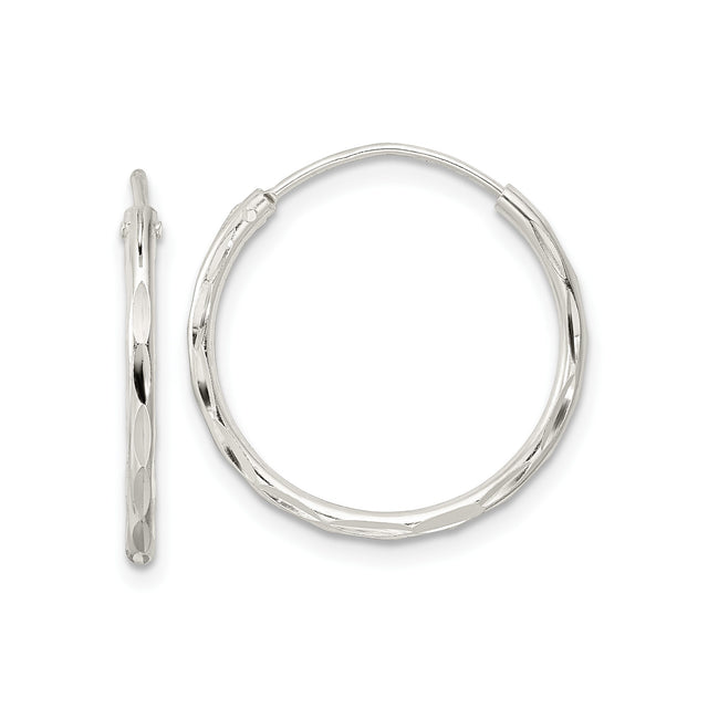 Sterling Silver Hoop Earrings with Diamond-Cut Textured Finish, Lightweight Minimalist Design