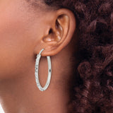 Sterling Silver Hoop Earrings with Clear Cubic Zirconia Accents, Sleek Polished Finish