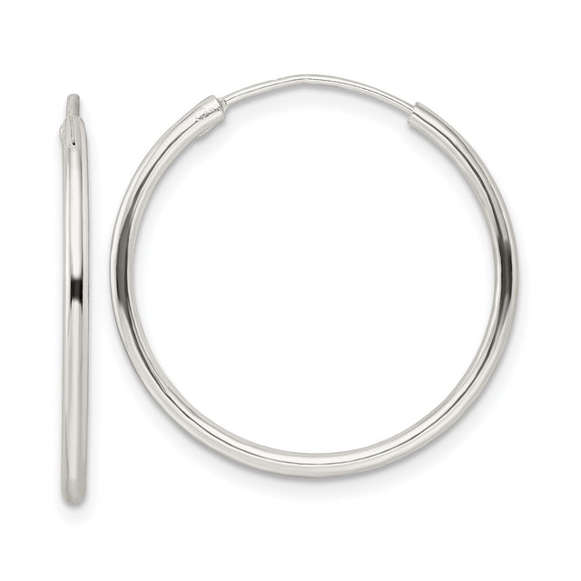 Sterling Silver Hoop Earrings, Classic Round Polished Lightweight Minimalist Style for Women