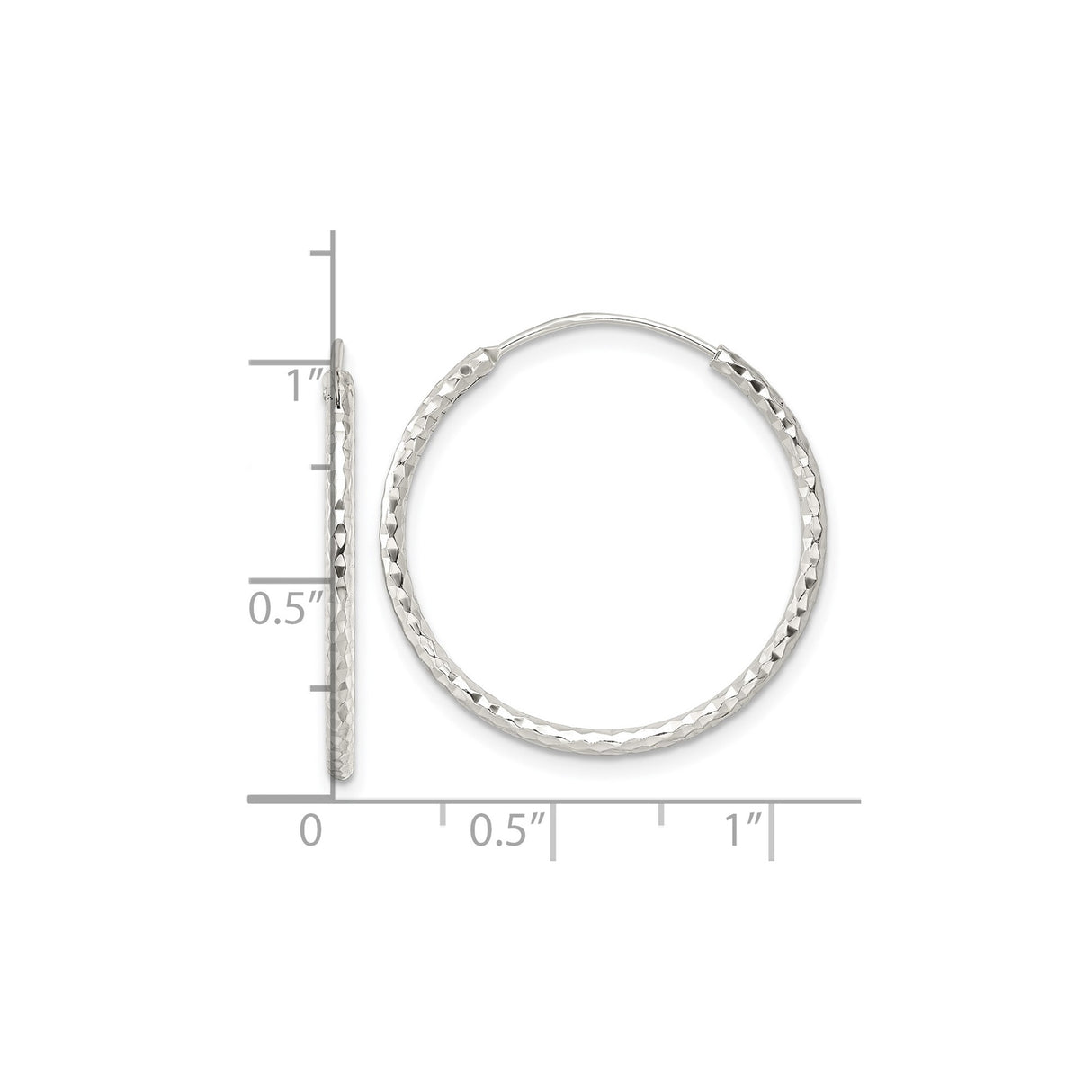 Sterling Silver Diamond-Cut Hoop Earrings, Textured Faceted Round Hoops for Women