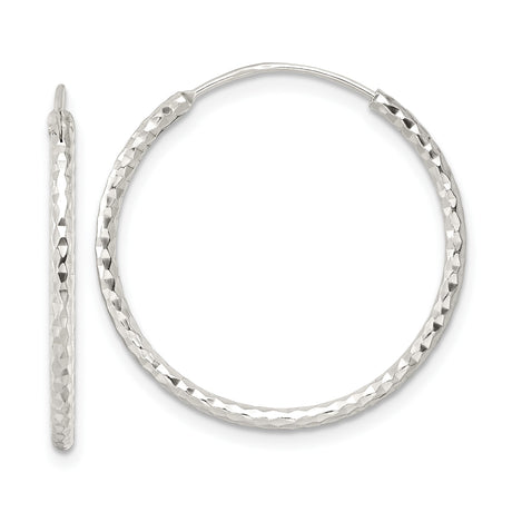 Sterling Silver Diamond-Cut Hoop Earrings, Textured Faceted Round Hoops for Women