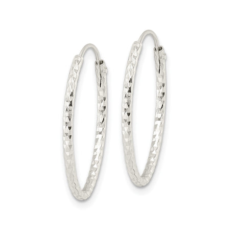 Sterling Silver Hoop Earrings with Diamond Cut Texture, Oval Lightweight Design