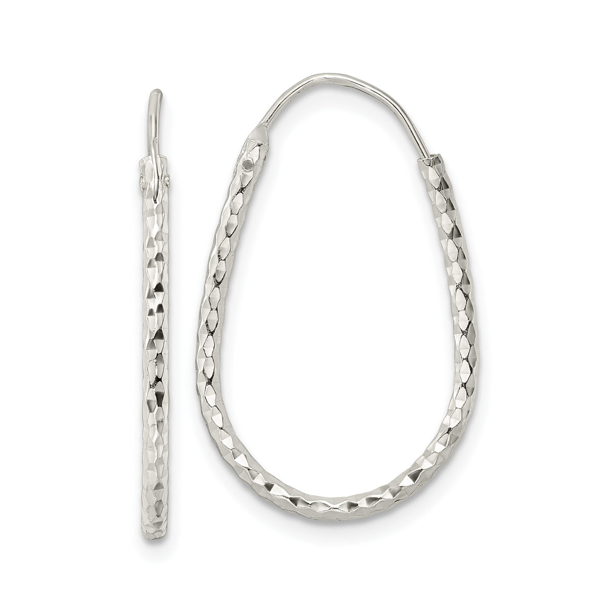 Sterling Silver Twisted Teardrop Hoop Earrings with Diamond-Cut Textured Finish