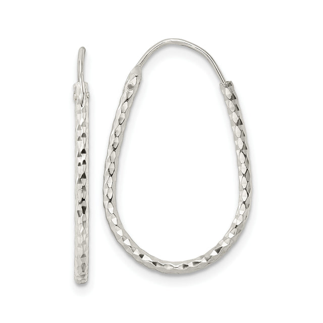 Sterling Silver Twisted Teardrop Hoop Earrings with Diamond-Cut Textured Finish