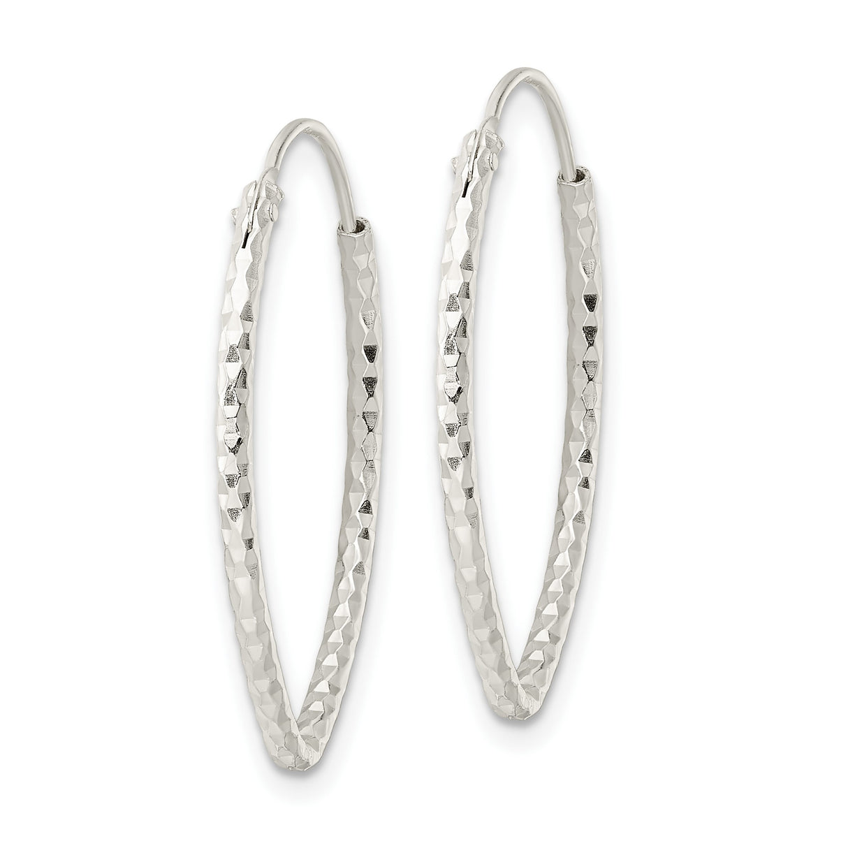 Sterling Silver Oval Hoop Earrings, Textured Diamond-Cut Lightweight Design