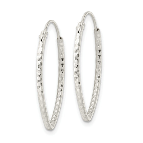 Sterling Silver Oval Hoop Earrings, Textured Diamond-Cut Lightweight Design