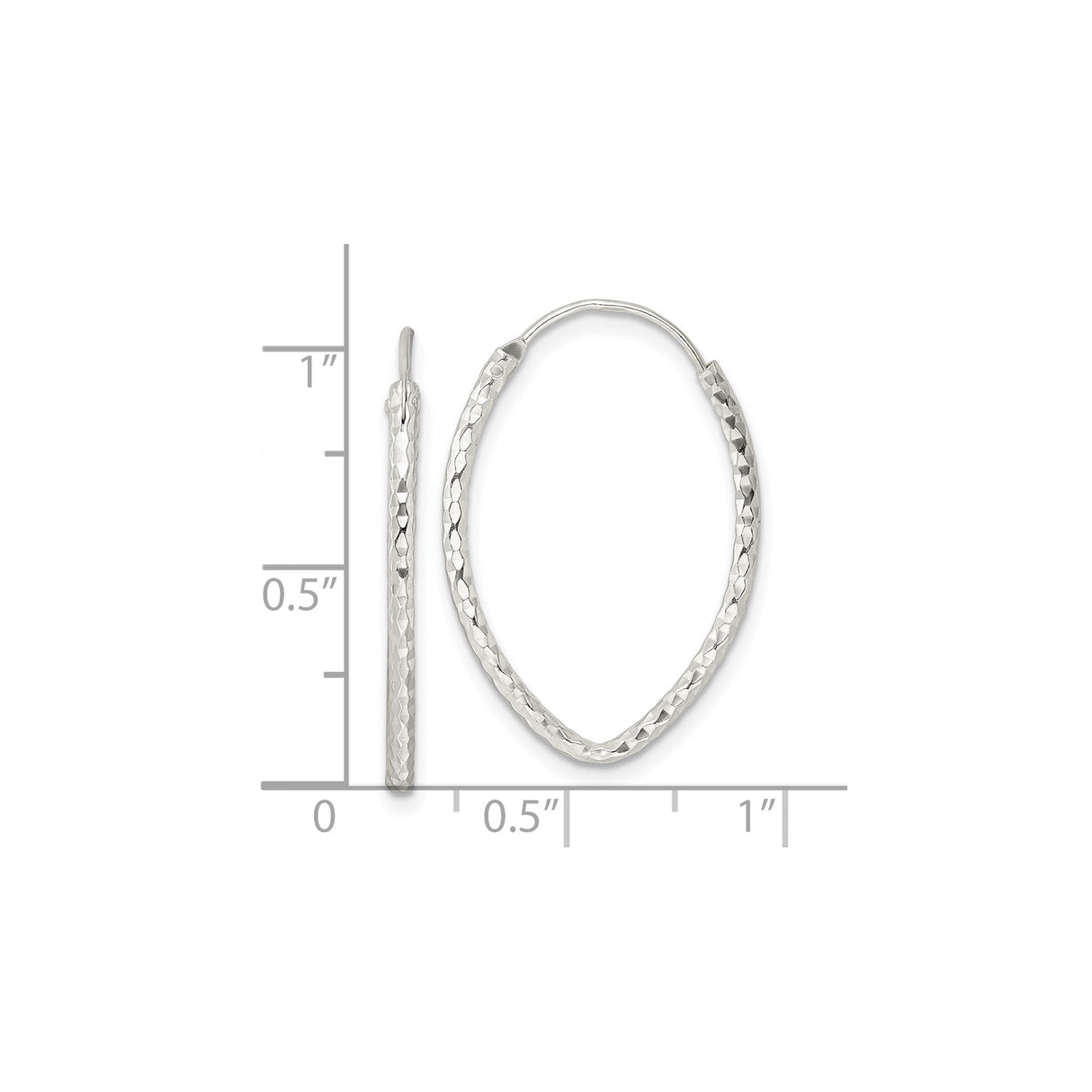 Sterling Silver Oval Hoop Earrings, Textured Diamond-Cut Lightweight Design