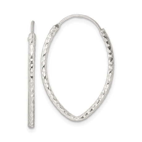 Sterling Silver Oval Hoop Earrings, Textured Diamond-Cut Lightweight Design