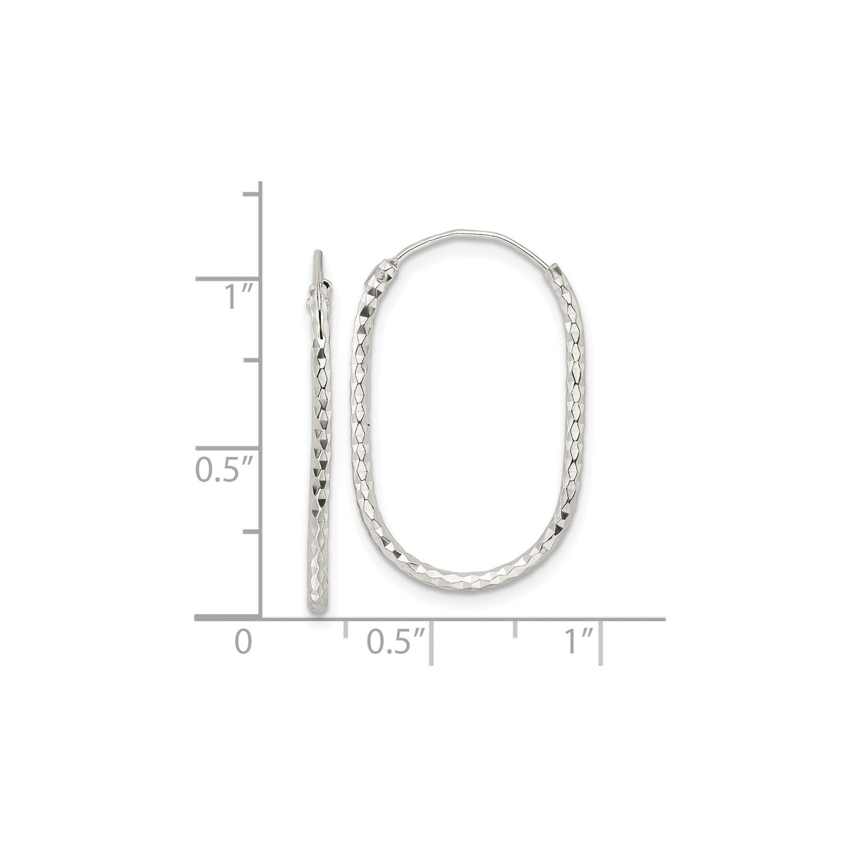Sterling Silver Oval Hoop Earrings, Diamond-Cut Faceted Texture, Polished Lightweight Design