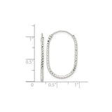 Sterling Silver Oval Hoop Earrings, Diamond-Cut Faceted Texture, Polished Lightweight Design