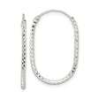 Sterling Silver Oval Hoop Earrings, Diamond-Cut Faceted Texture, Polished Lightweight Design