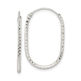 Sterling Silver Oval Hoop Earrings, Diamond-Cut Faceted Texture, Polished Lightweight Design