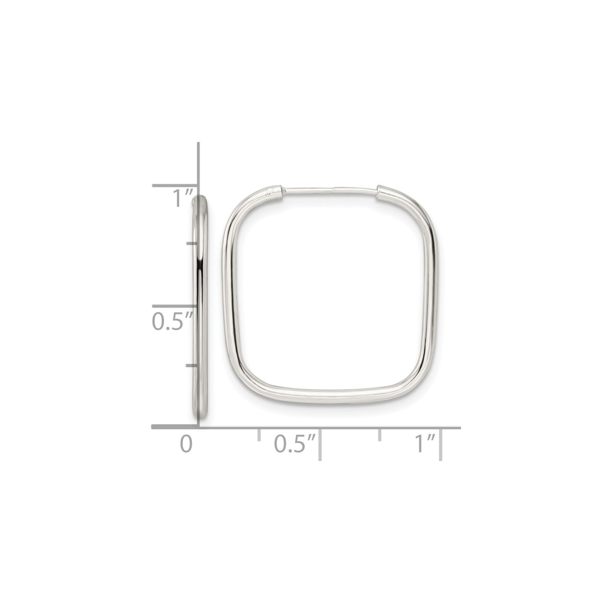 Sterling Silver Square Hoop Earrings, Sleek Polished Tube Design, Modern Minimalist Style