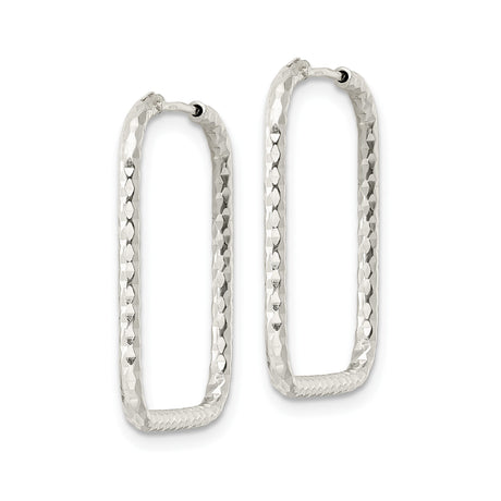 Sterling Silver Square Hoop Earrings, Diamond-Cut Finish, Modern Geometric Design