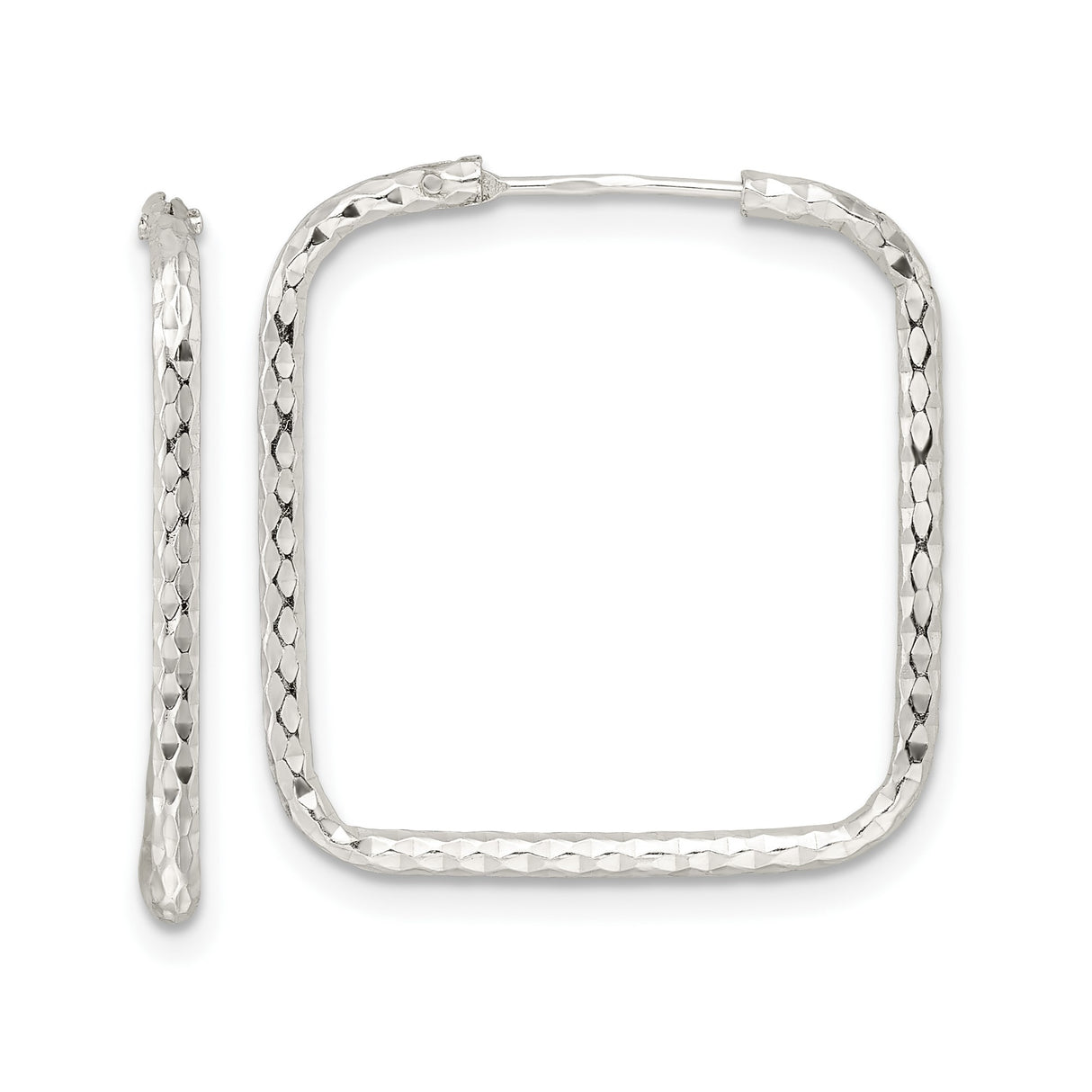 Sterling Silver Square Hoop Earrings, Diamond-Cut Finish, Modern Geometric Design