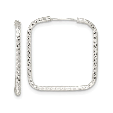 Sterling Silver Square Hoop Earrings, Diamond-Cut Finish, Modern Geometric Design
