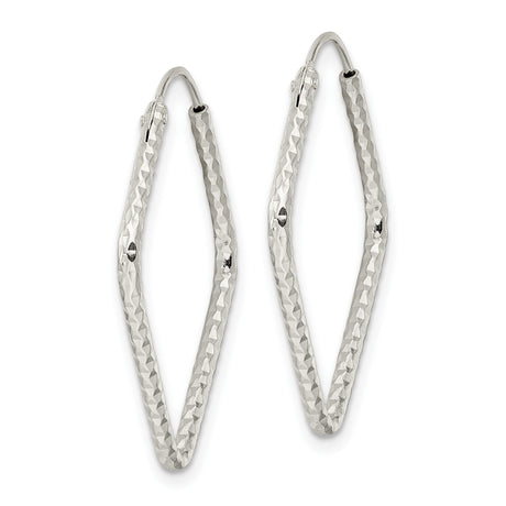 Sterling Silver Diamond-Shaped Hoop Earrings, Lightweight Hammered Geometric Design
