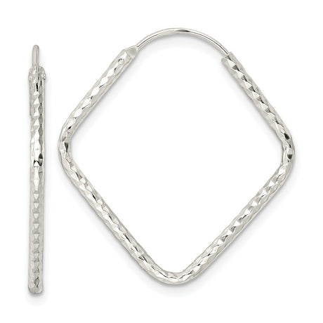 Sterling Silver Diamond-Shaped Hoop Earrings, Lightweight Hammered Geometric Design