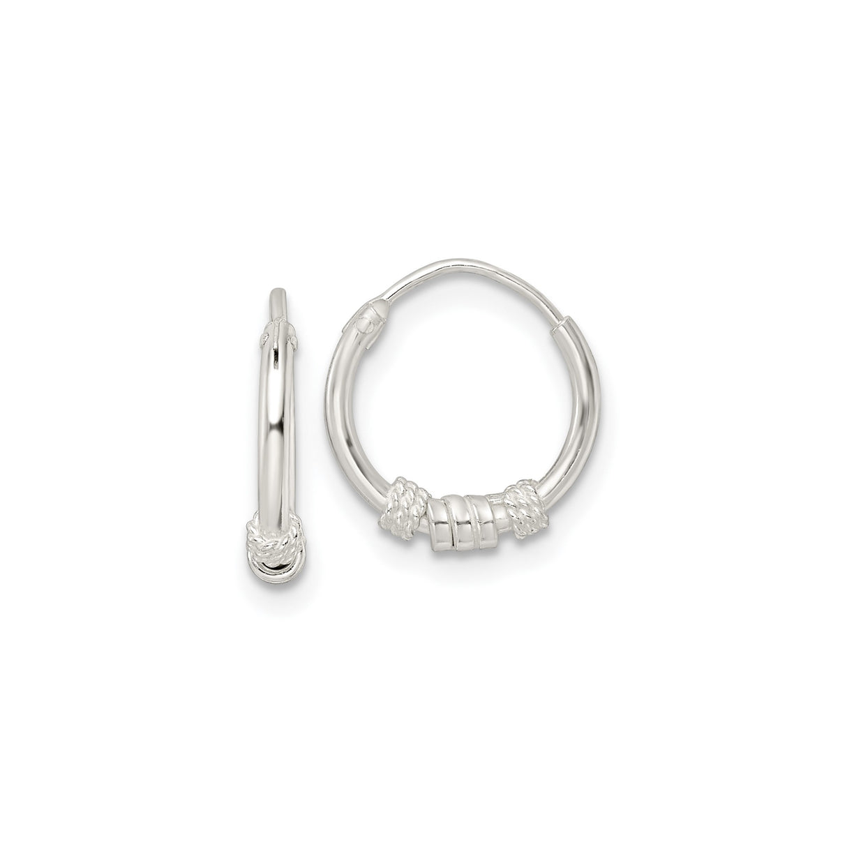 Sterling Silver Hoop Earrings with Rope and Bead Detail, Handcrafted Boho Style