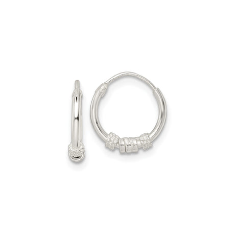 Sterling Silver Hoop Earrings with Rope and Bead Detail, Handcrafted Boho Style