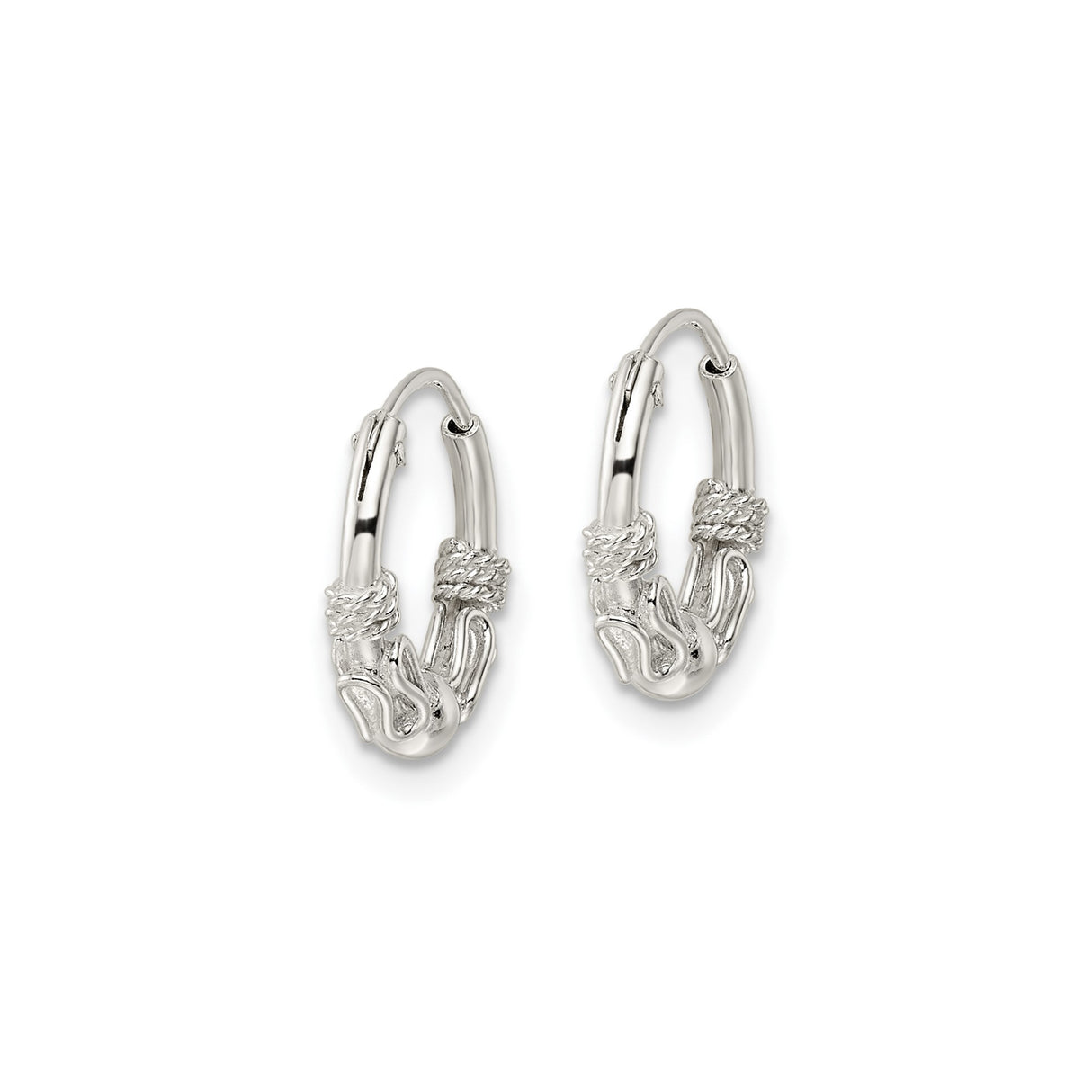 Sterling Silver Rope Knot Hoop Earrings, Nautical Inspired Textured Design for Women