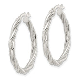 Sterling Silver Hoop Earrings, Twisted Rope Design with Polished and Textured Finish