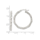 Sterling Silver Hoop Earrings, Twisted Rope Design with Polished and Textured Finish