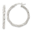 Sterling Silver Hoop Earrings, Twisted Rope Design with Polished and Textured Finish