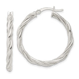Sterling Silver Hoop Earrings, Twisted Rope Design with Polished and Textured Finish