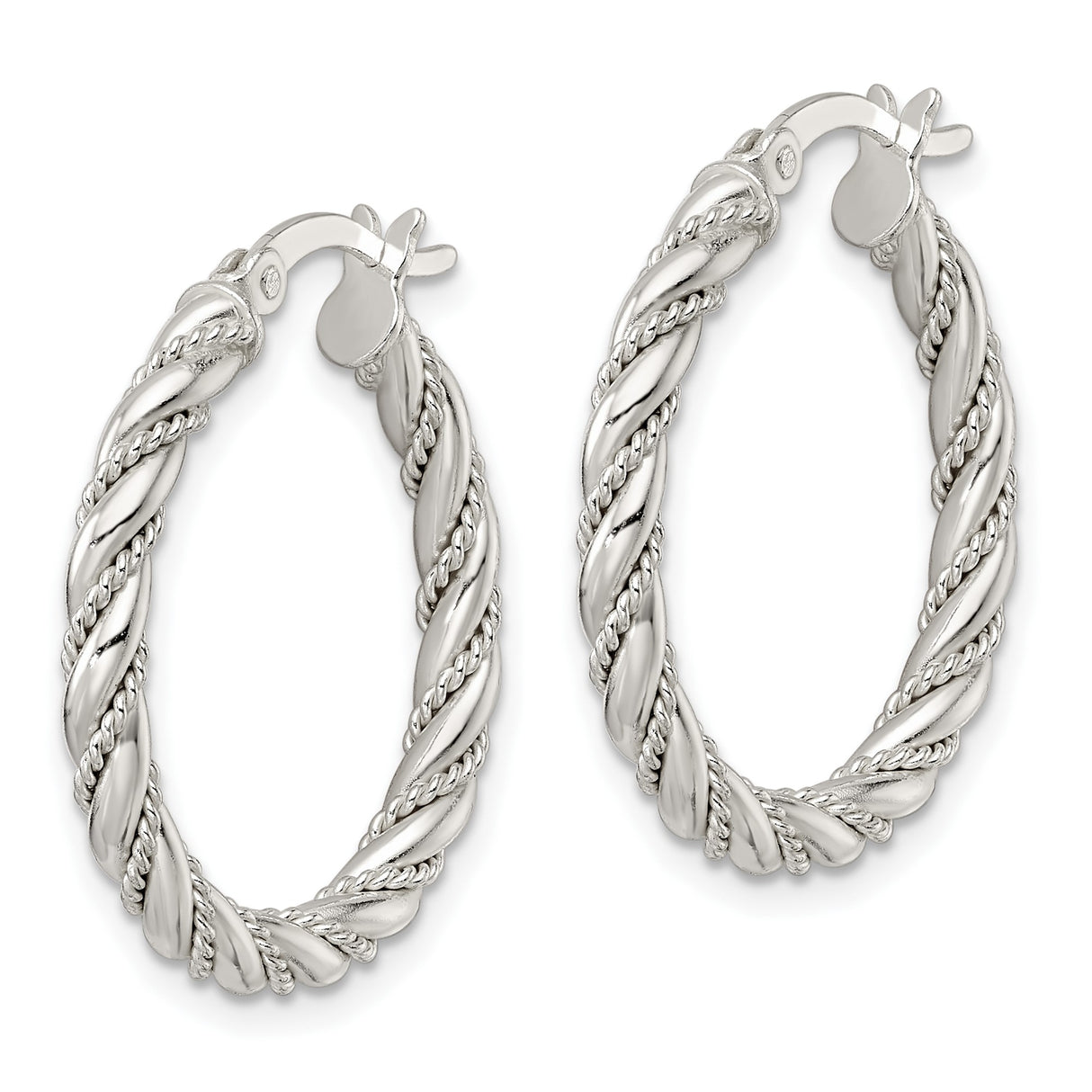 Sterling Silver Twisted Rope Hoop Earrings with Textured and Polished Finish for Women