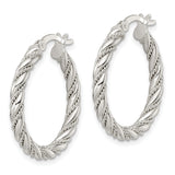 Sterling Silver Twisted Rope Hoop Earrings with Textured and Polished Finish for Women