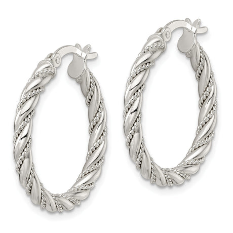 Sterling Silver Twisted Rope Hoop Earrings with Textured and Polished Finish for Women