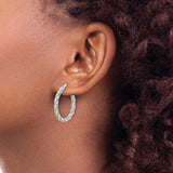 Sterling Silver Twisted Rope Hoop Earrings with Textured and Polished Finish for Women