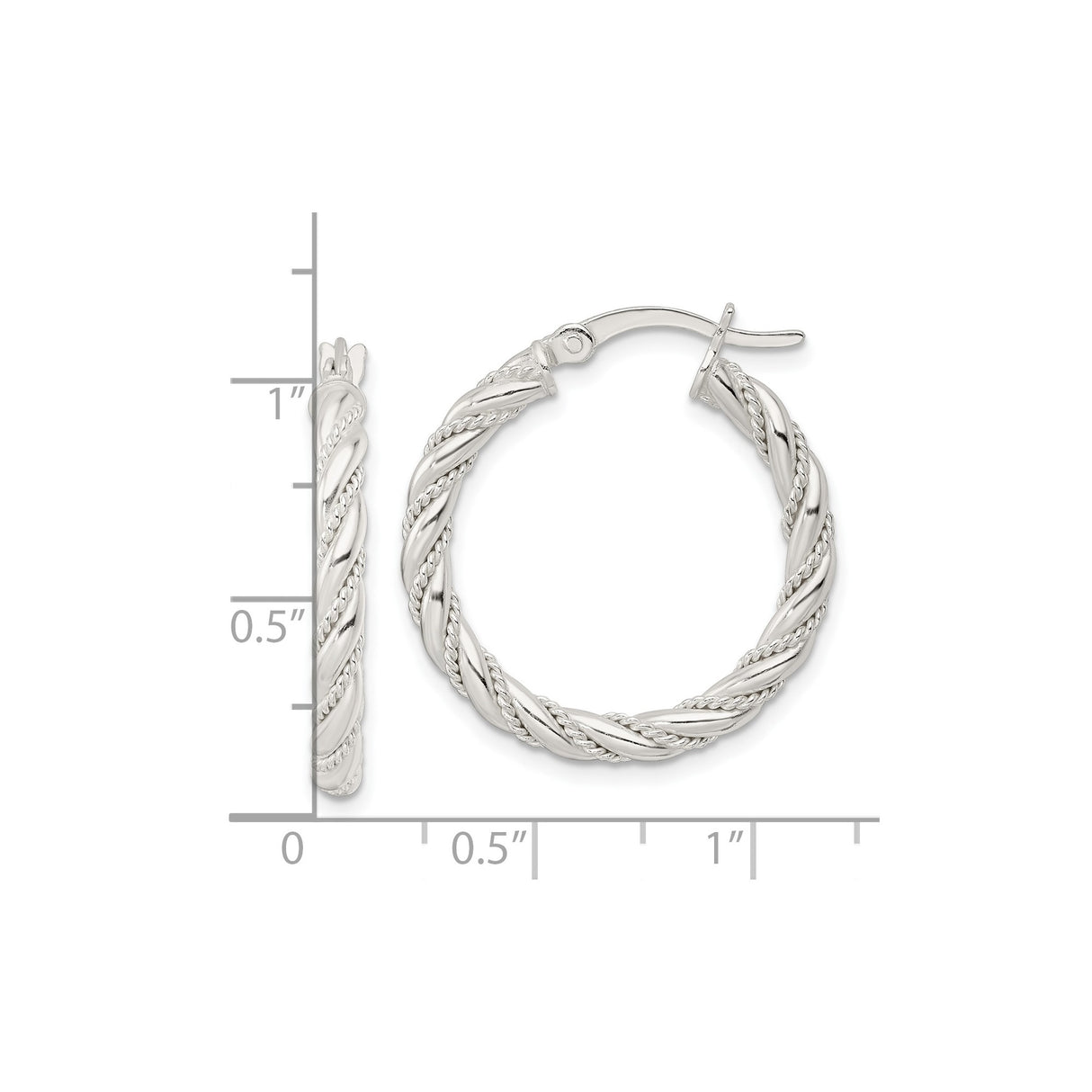 Sterling Silver Twisted Rope Hoop Earrings with Textured and Polished Finish for Women