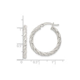 Sterling Silver Twisted Rope Hoop Earrings with Textured and Polished Finish for Women
