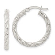 Sterling Silver Twisted Rope Hoop Earrings with Textured and Polished Finish for Women