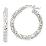 Sterling Silver Twisted Rope Hoop Earrings with Textured and Polished Finish for Women