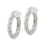 Sterling Silver Twisted Rope Hoop Earrings with Polished and Textured Braided Design