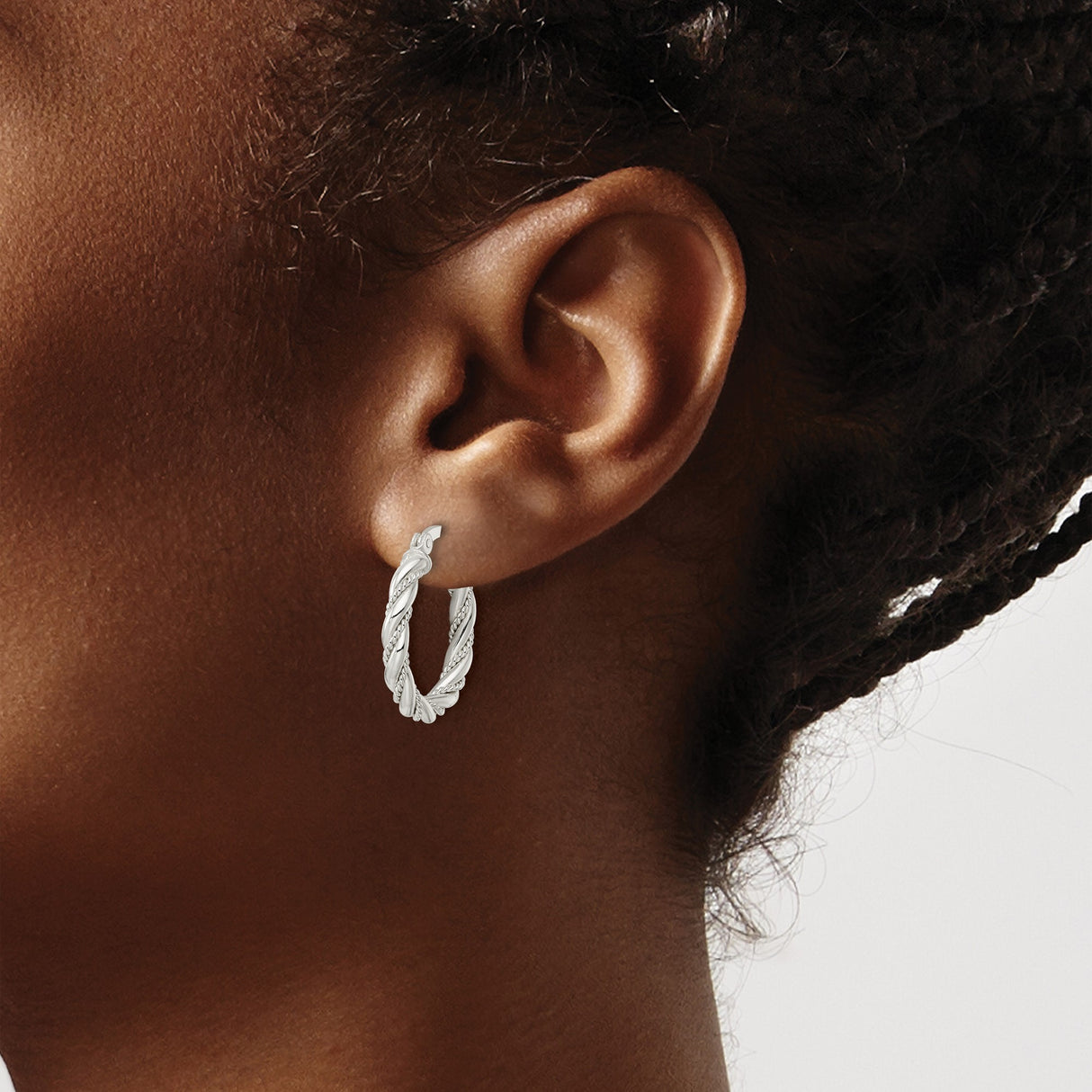 Sterling Silver Twisted Rope Hoop Earrings with Polished and Textured Braided Design