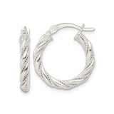 Sterling Silver Twisted Rope Hoop Earrings with Polished and Textured Braided Design