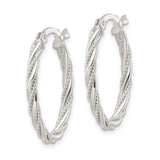 Sterling Silver Twisted Hoop Earrings with Polished Rope Texture, Medium Oval Design