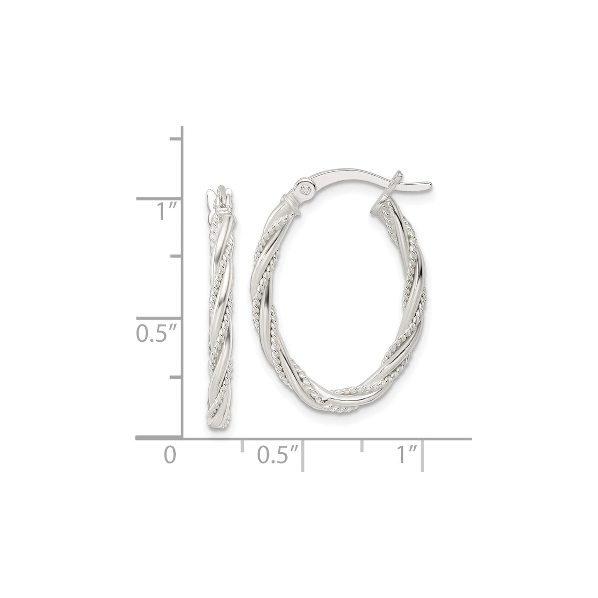 Sterling Silver Twisted Hoop Earrings with Polished Rope Texture, Medium Oval Design