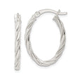Sterling Silver Twisted Hoop Earrings with Polished Rope Texture, Medium Oval Design