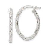 Sterling Silver Twisted Hoop Earrings with Polished Rope Texture, Medium Oval Design