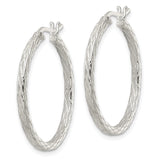 Sterling Silver Hoop Earrings with Diamond Cut Crisscross Pattern and Latch Back Closure