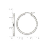 Sterling Silver Hoop Earrings with Diamond Cut Crisscross Pattern and Latch Back Closure