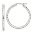 Sterling Silver Hoop Earrings with Diamond Cut Crisscross Pattern and Latch Back Closure