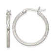 Sterling Silver Textured Hoop Earrings with Diamond Cut Engraving, Rhodium Plated Round Hoops