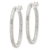 Sterling Silver Oval Hoop Earrings with Diamond Cut Braided Pattern and Latch Back Closure