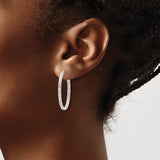 Sterling Silver Oval Hoop Earrings with Diamond Cut Braided Pattern and Latch Back Closure